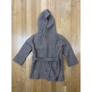 Moda International Women's XS Brown Wool Hooded Cardigan Open Front Belt Cozy